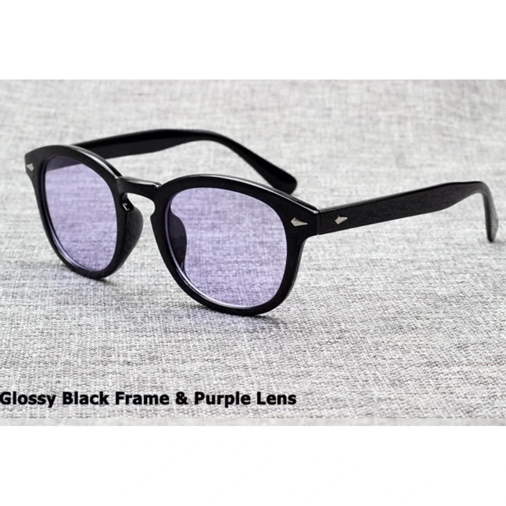 Men Women Sunglasses Glossy Black Frame Purple Lens Retro Inspired Unisex Classy